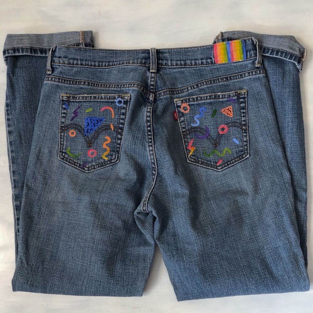 Hand painted Levi’s 505 boyfriend jeans size 12M